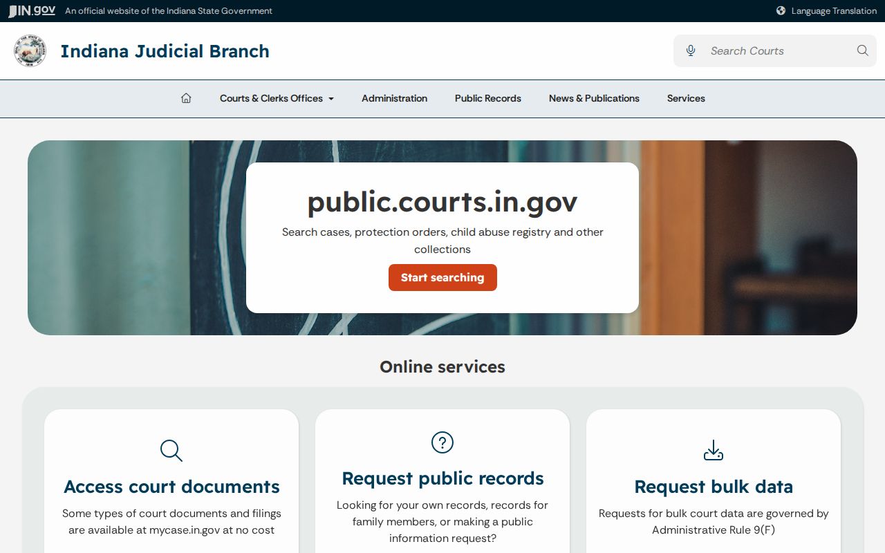 Indiana public record route for LaGrange County active warrant records