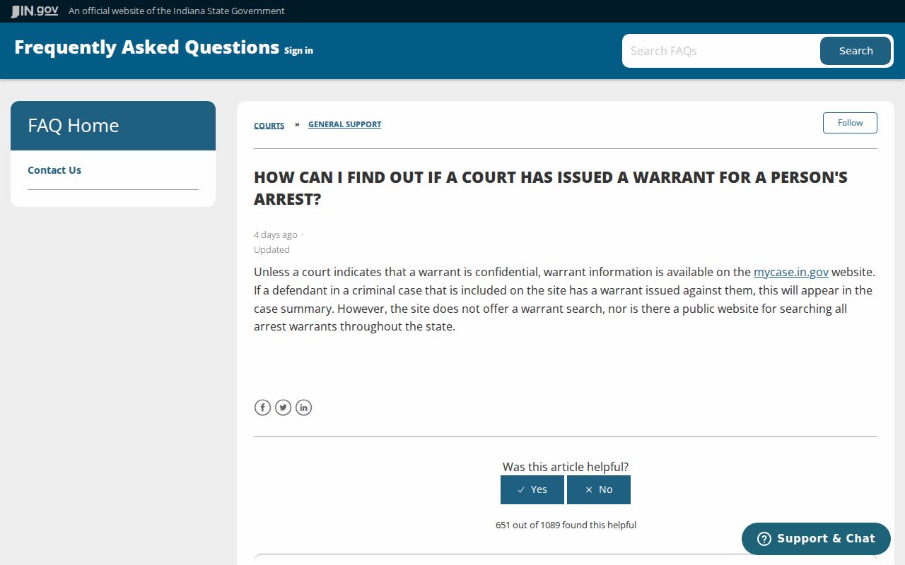 Indiana guidance on LaGrange County arrest warrant searches