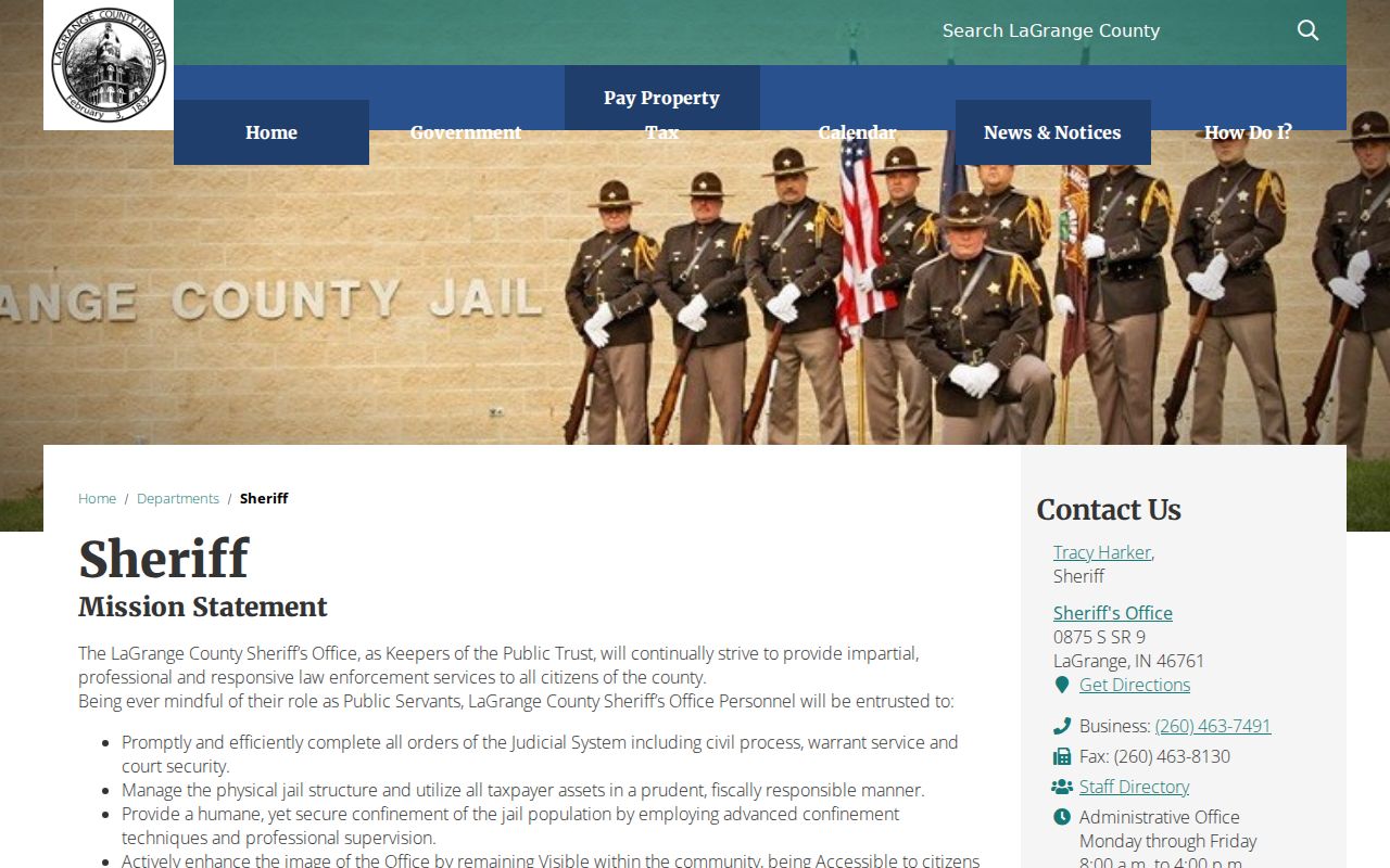 LaGrange County warrant service information on the official Sheriff page